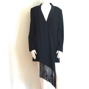 Escada Couture 1990's Black Blazer With Fringed Front Panel